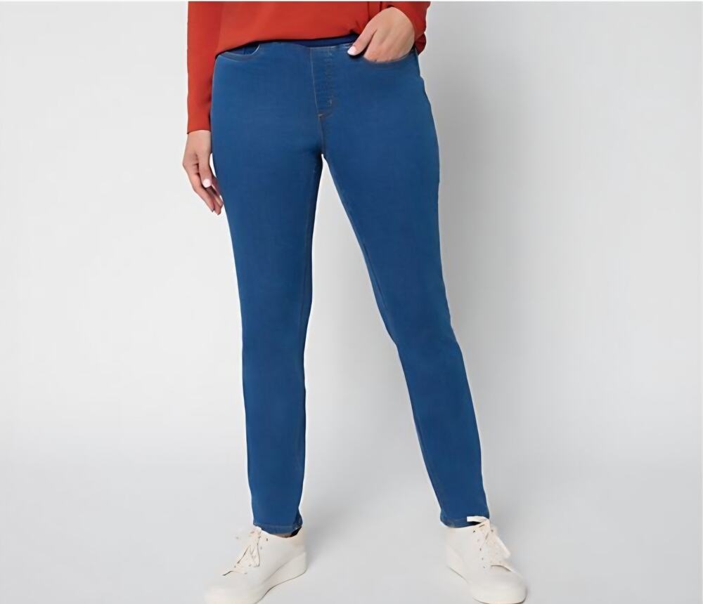Denim & Co Size XL Med Wash Comfy Knit Jeans Ribbed Waistband A704960 NWOT